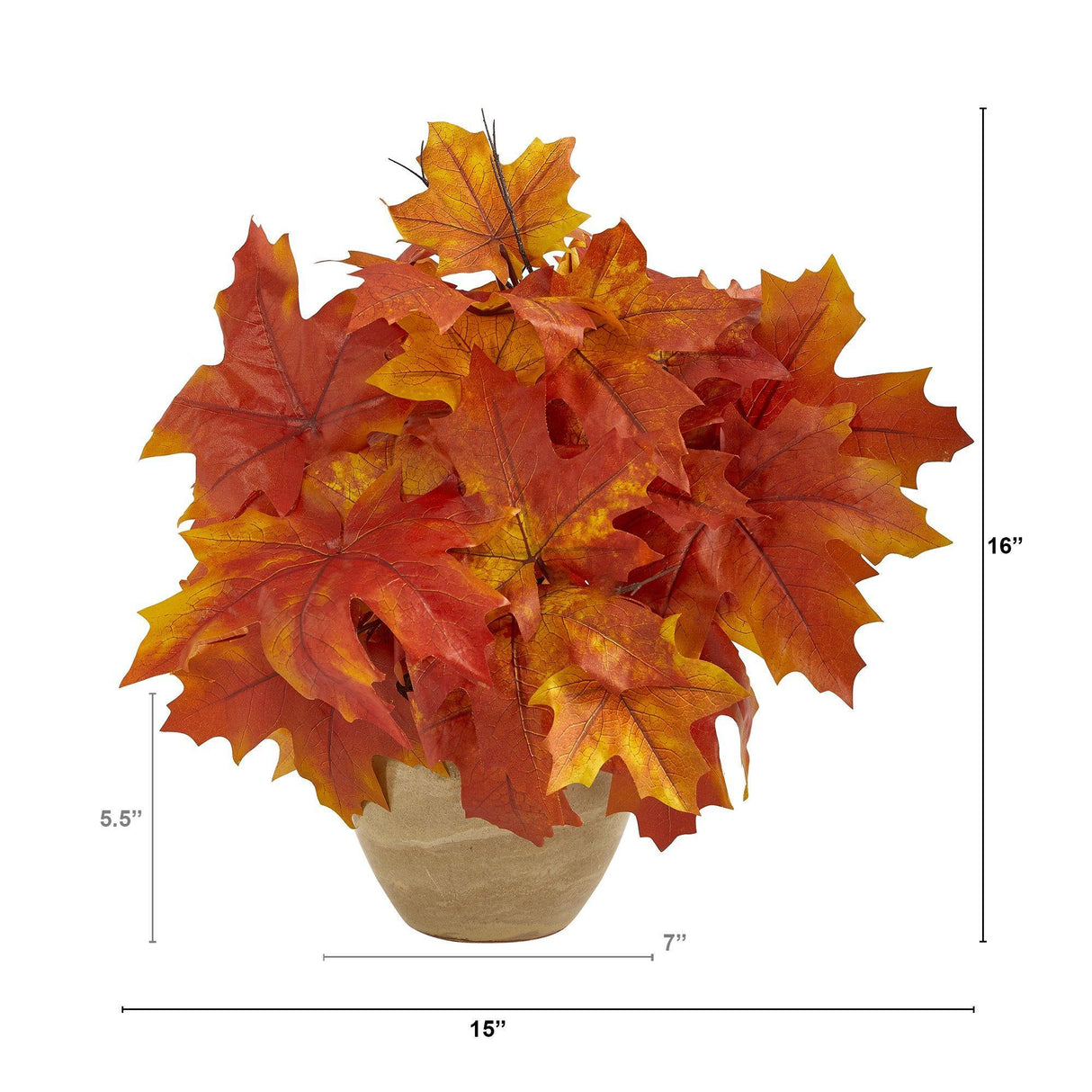 16” Autumn Maple Leaf Artificial Plant in Decorative Planter by Nearly Natural - Vysn