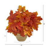 16” Autumn Maple Leaf Artificial Plant in Decorative Planter by Nearly Natural - Vysn