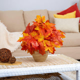 16” Autumn Maple Leaf Artificial Plant in Decorative Planter by Nearly Natural - Vysn