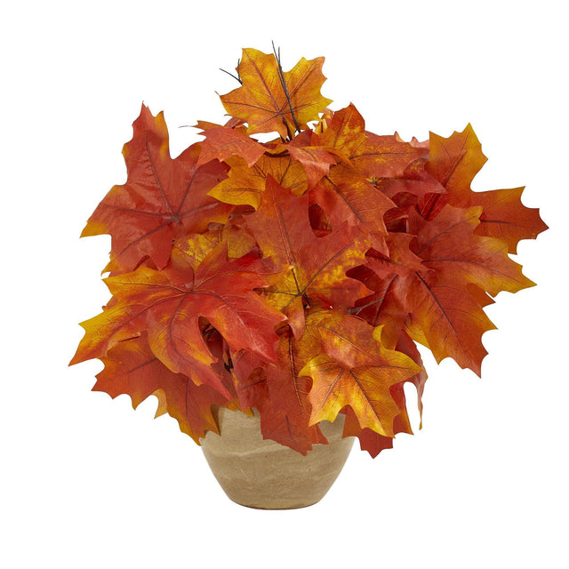 16” Autumn Maple Leaf Artificial Plant in Decorative Planter by Nearly Natural - Vysn