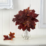 18” Autumn Maple Leaf Artificial Plant in Glass Planter by Nearly Natural - Vysn