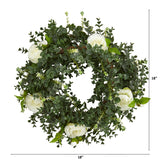 18” Eucalyptus and Camellia Double Ring Artificial Wreath with Twig Base by Nearly Natural