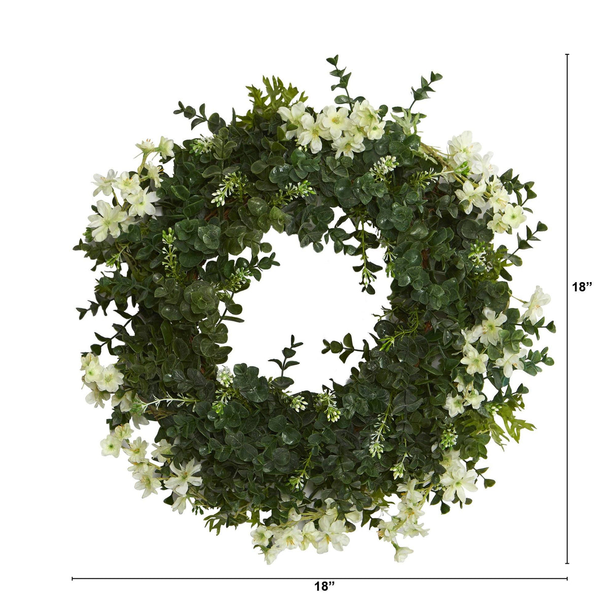 18” Eucalyptus and Dancing Daisy Double Ring Artificial Wreath with Twig Base by Nearly Natural