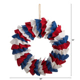 18” Red White and Blue “Americana” Burlap Wreath by Nearly Natural