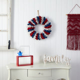 18” Red White and Blue “Americana” Burlap Wreath by Nearly Natural