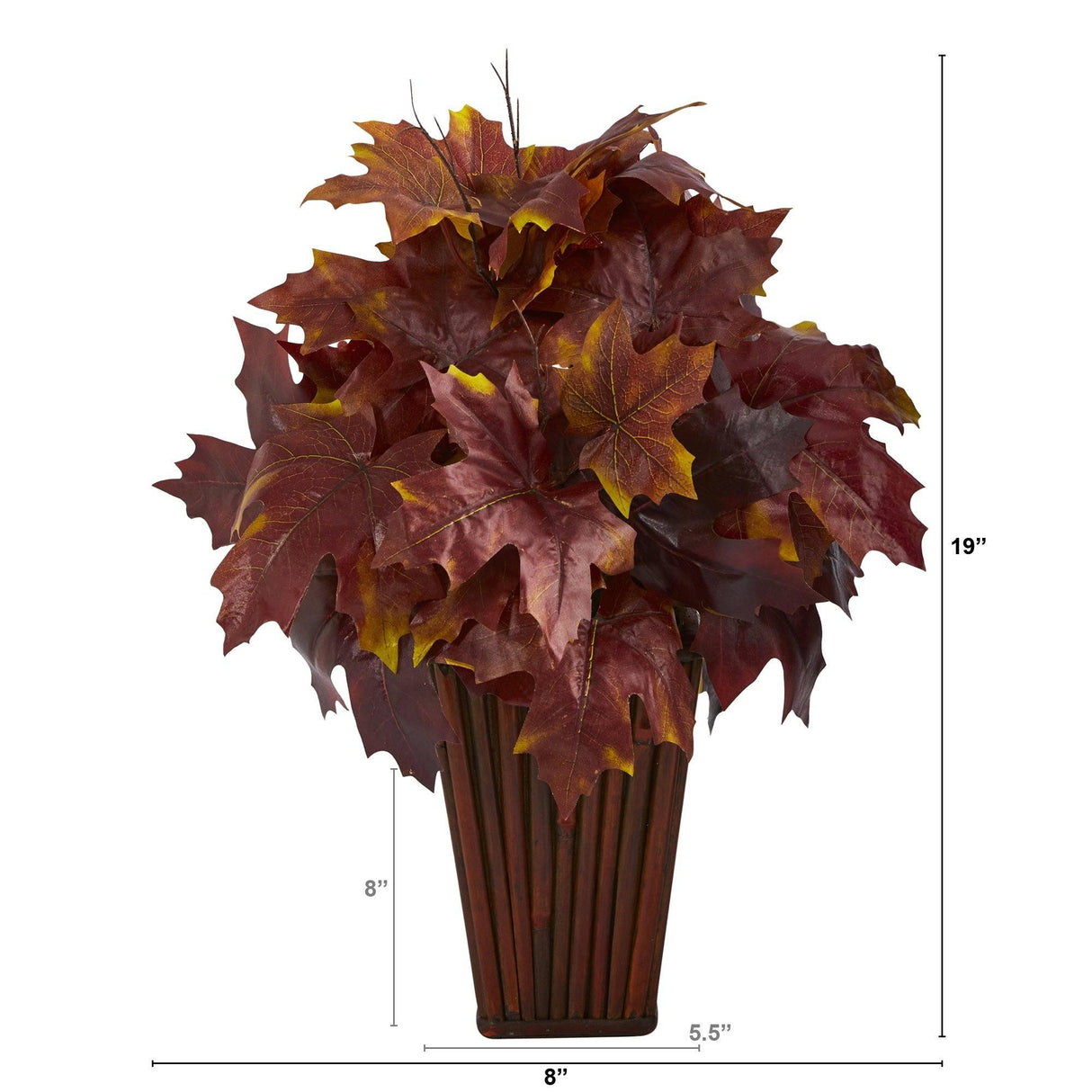 19” Autumn Maple Leaf Artificial Plant in Decorative Planter by Nearly Natural - Vysn