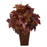 19” Autumn Maple Leaf Artificial Plant in Decorative Planter by Nearly Natural - Vysn