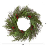 20” Cedar and Ruscus with Berries Artificial Wreath by Nearly Natural