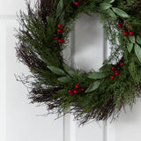 20” Cedar and Ruscus with Berries Artificial Wreath by Nearly Natural