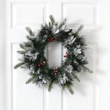 20” Flocked Mixed Pine Artificial Christmas Wreath with 50 LED Lights, Pine Cones and Berries by Nearly Natural