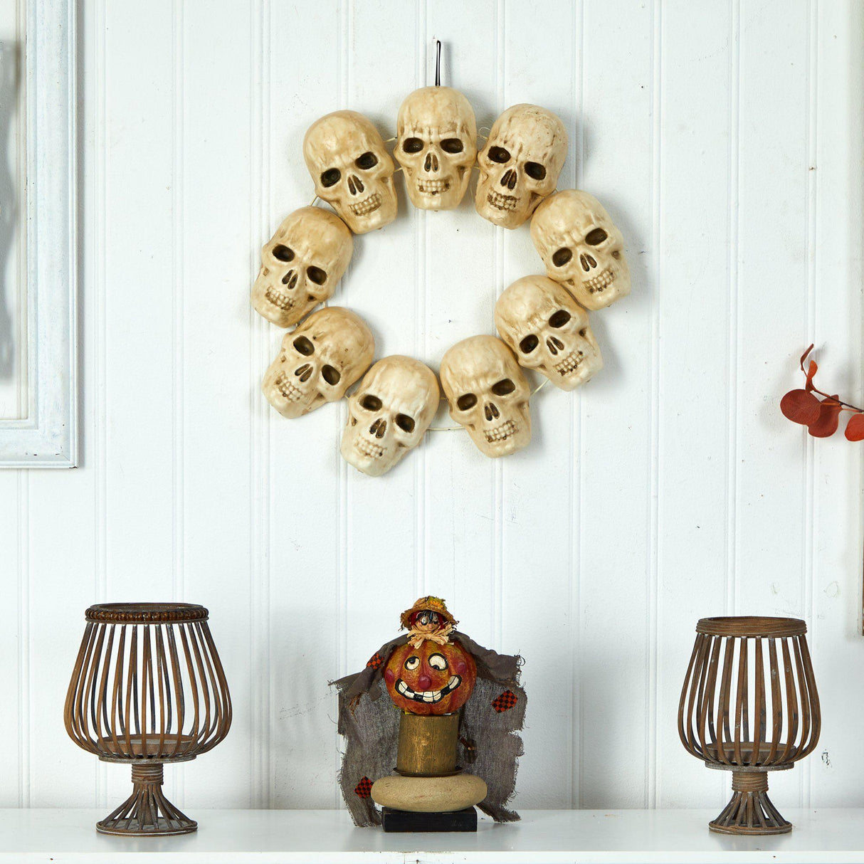 20” Halloween Skull Wreath with Lighted Eyes by Nearly Natural - Vysn