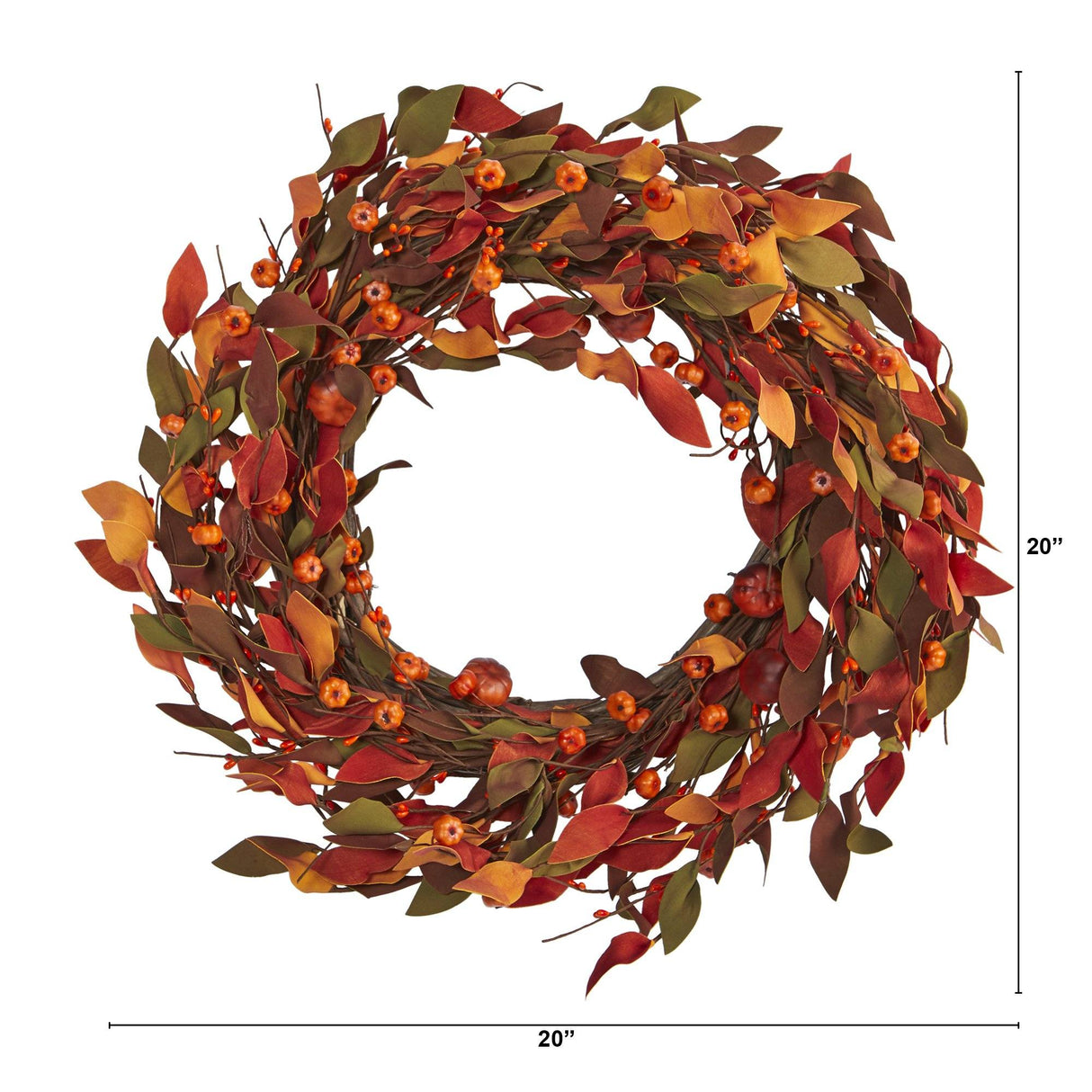 20” Harvest Leaf and Mini Pumpkin Artificial Wreath by Nearly Natural