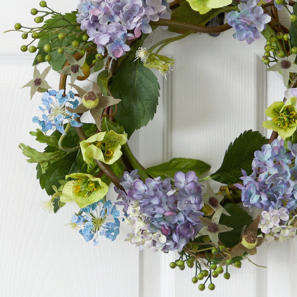 20" Hydrangea Wreath" by Nearly Natural