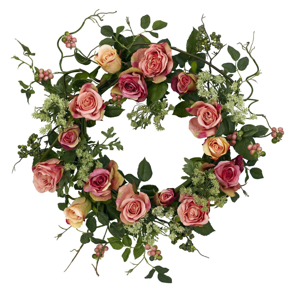 20" Rose Wreath" by Nearly Natural