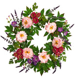 22” Assorted Peony Artificial Wreath by Nearly Natural