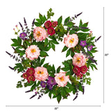 22” Assorted Peony Artificial Wreath by Nearly Natural