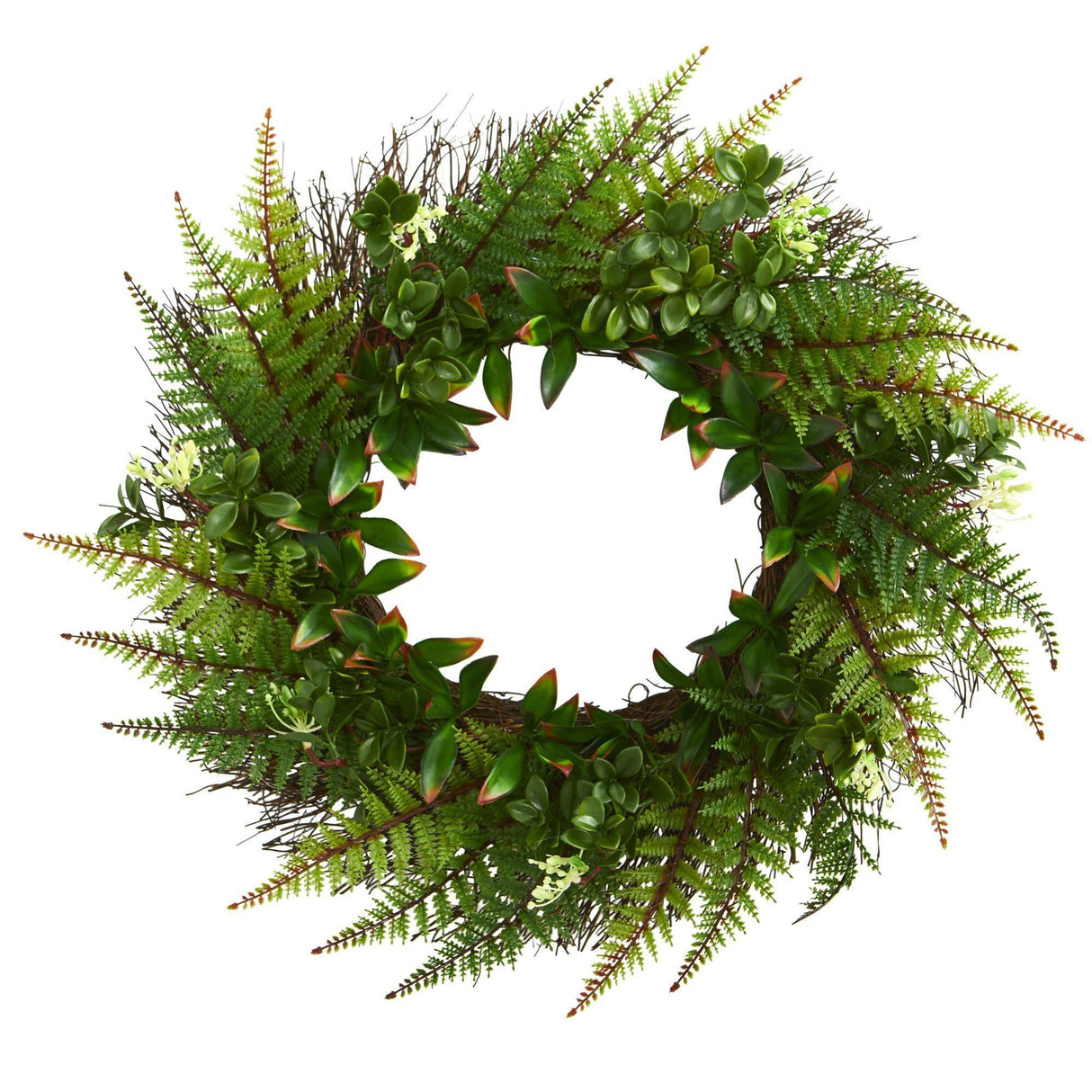 23” Assorted Fern Wreath UV Resistant (Indoor/Outdoor) by Nearly Natural