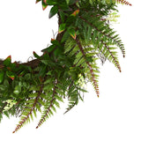 23” Assorted Fern Wreath UV Resistant (Indoor/Outdoor) by Nearly Natural