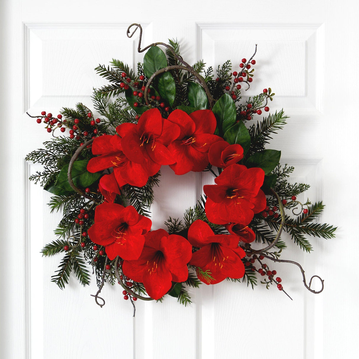 24” Amaryllis Wreath by Nearly Natural