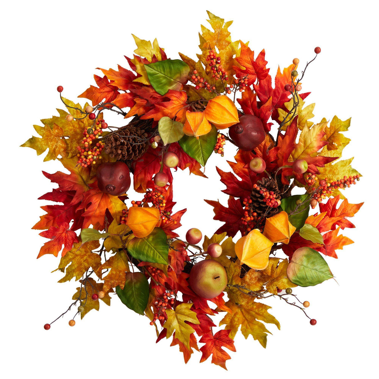 24” Autumn Maple Leaf and Berries Fall Artificial Wreath by Nearly Natural - Vysn