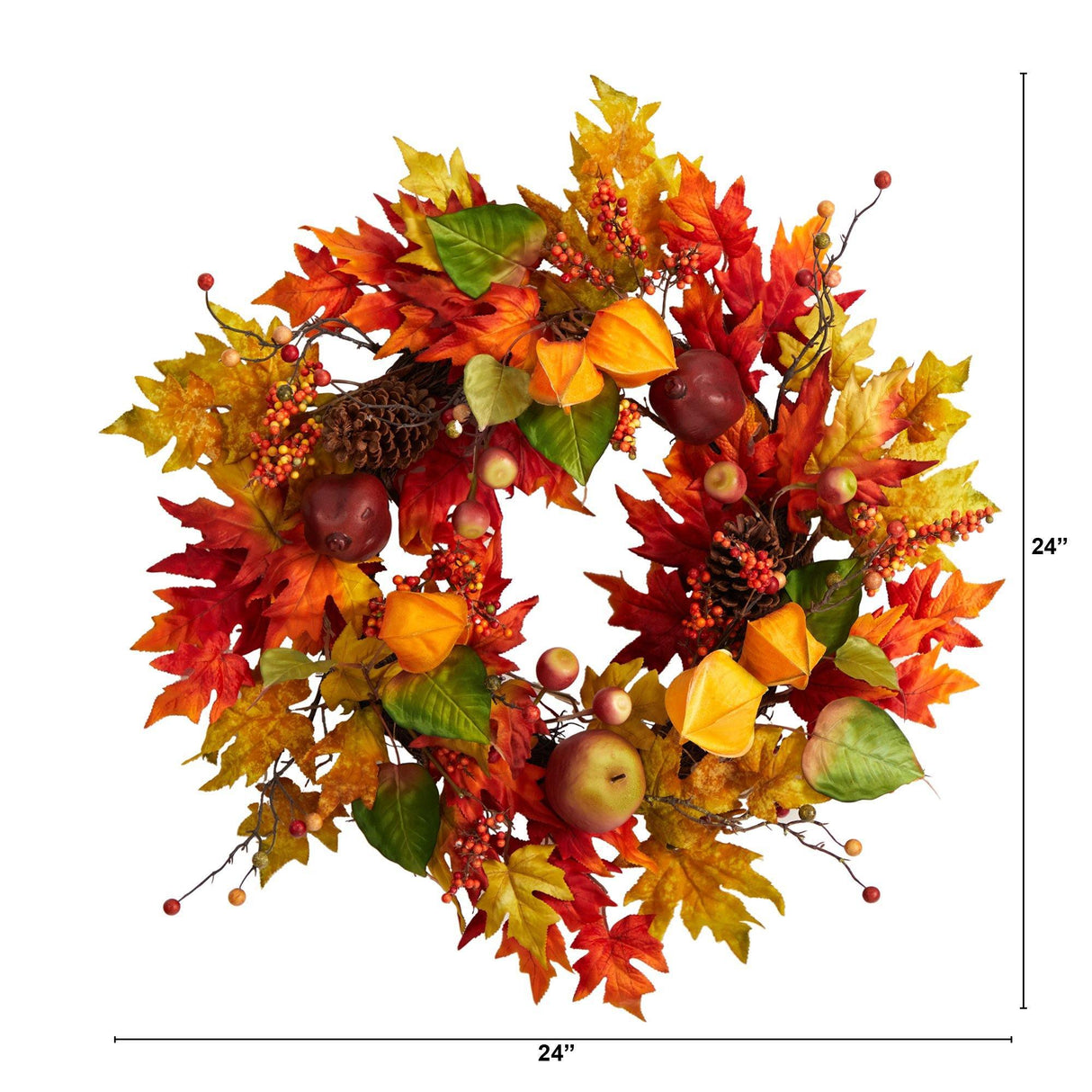 24” Autumn Maple Leaf and Berries Fall Artificial Wreath by Nearly Natural - Vysn