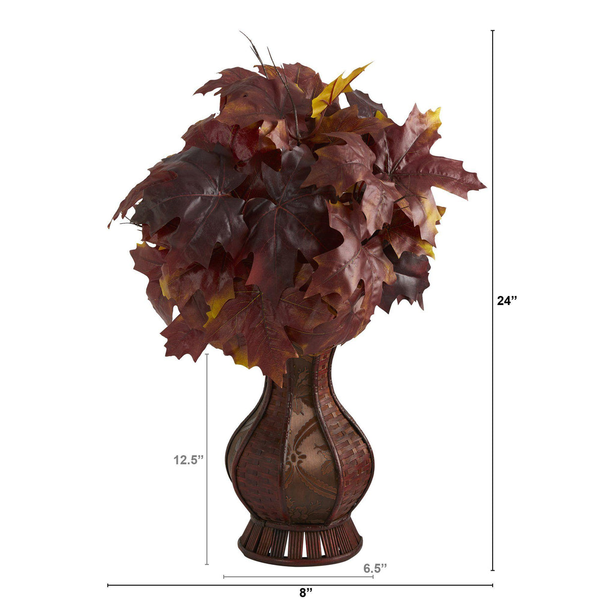 24” Autumn Maple Leaf Artificial Plant in Decorative Planter by Nearly Natural - Vysn