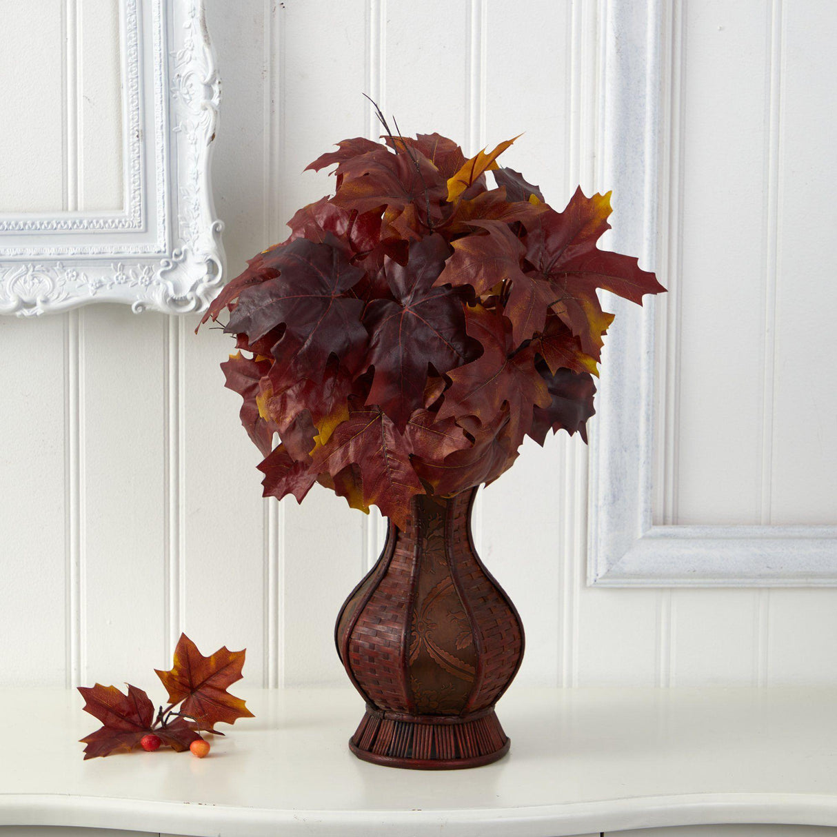 24” Autumn Maple Leaf Artificial Plant in Decorative Planter by Nearly Natural - Vysn