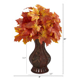 24” Autumn Maple Leaf Artificial Plant in Decorative Planter by Nearly Natural - Vysn