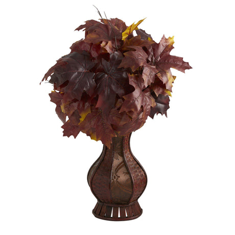 24” Autumn Maple Leaf Artificial Plant in Decorative Planter by Nearly Natural - Vysn