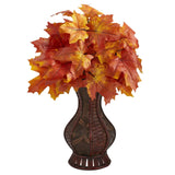 24” Autumn Maple Leaf Artificial Plant in Decorative Planter by Nearly Natural - Vysn