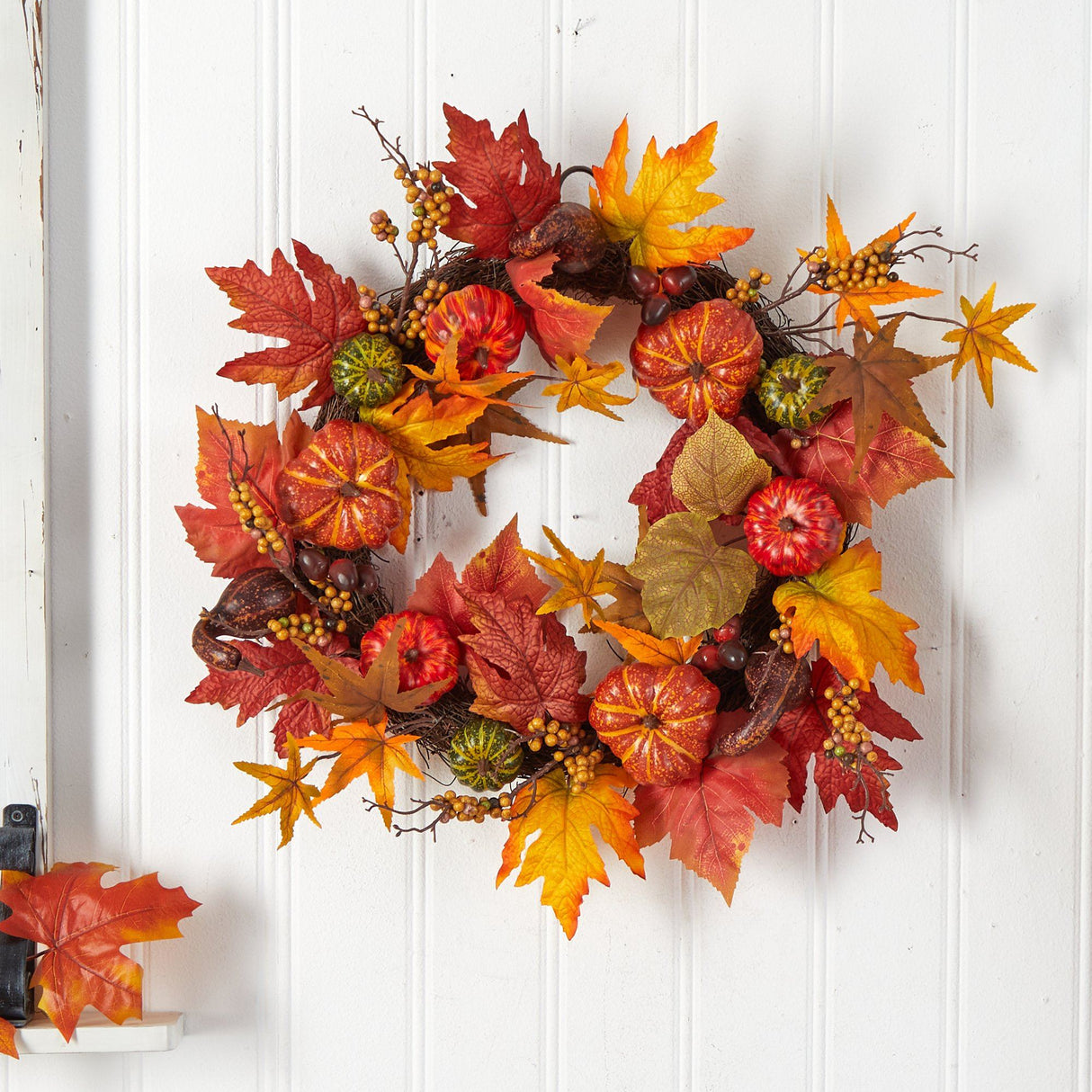 24” Autumn Pumpkin and Berries Artificial Fall Wreath by Nearly Natural