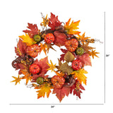 24” Autumn Pumpkin and Berries Artificial Fall Wreath by Nearly Natural