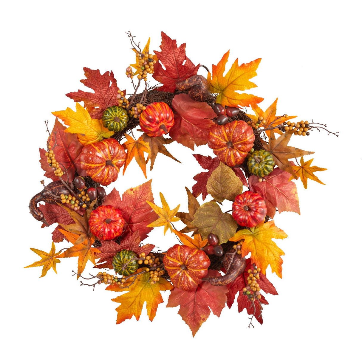 24” Autumn Pumpkin and Berries Artificial Fall Wreath by Nearly Natural