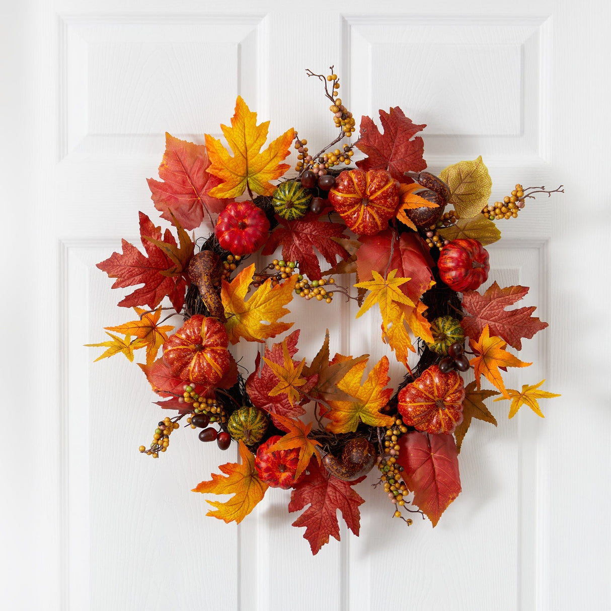 24” Autumn Pumpkin and Berries Artificial Fall Wreath by Nearly Natural