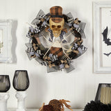 24” Halloween Skull in Plaid Mesh Wreath by Nearly Natural - Vysn