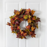 24” Maple Pine Cone Wreath by Nearly Natural