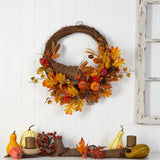 26” Autumn Artificial Cornucopia Fall Wreath by Nearly Natural