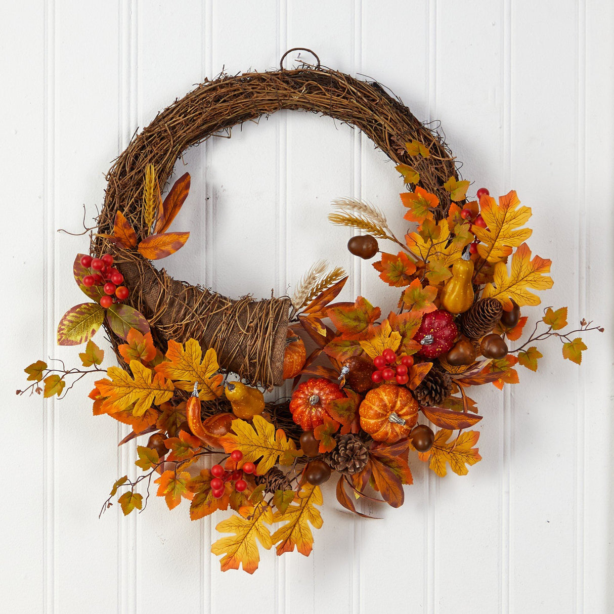 26” Autumn Artificial Cornucopia Fall Wreath by Nearly Natural