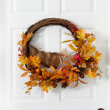 26” Autumn Artificial Cornucopia Fall Wreath by Nearly Natural