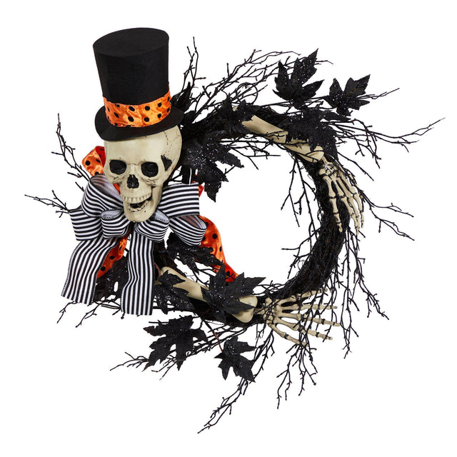 26" Halloween Dapper Skeleton Wreath" by Nearly Natural - Vysn