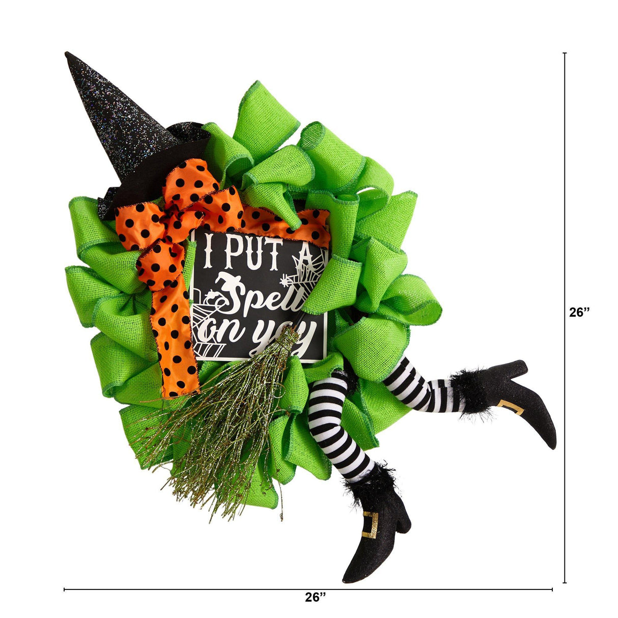 26" Halloween Witch Broom and Hat Mesh Wreath" by Nearly Natural - Vysn