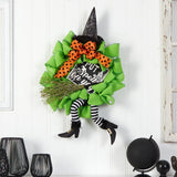 26" Halloween Witch Broom and Hat Mesh Wreath" by Nearly Natural - Vysn