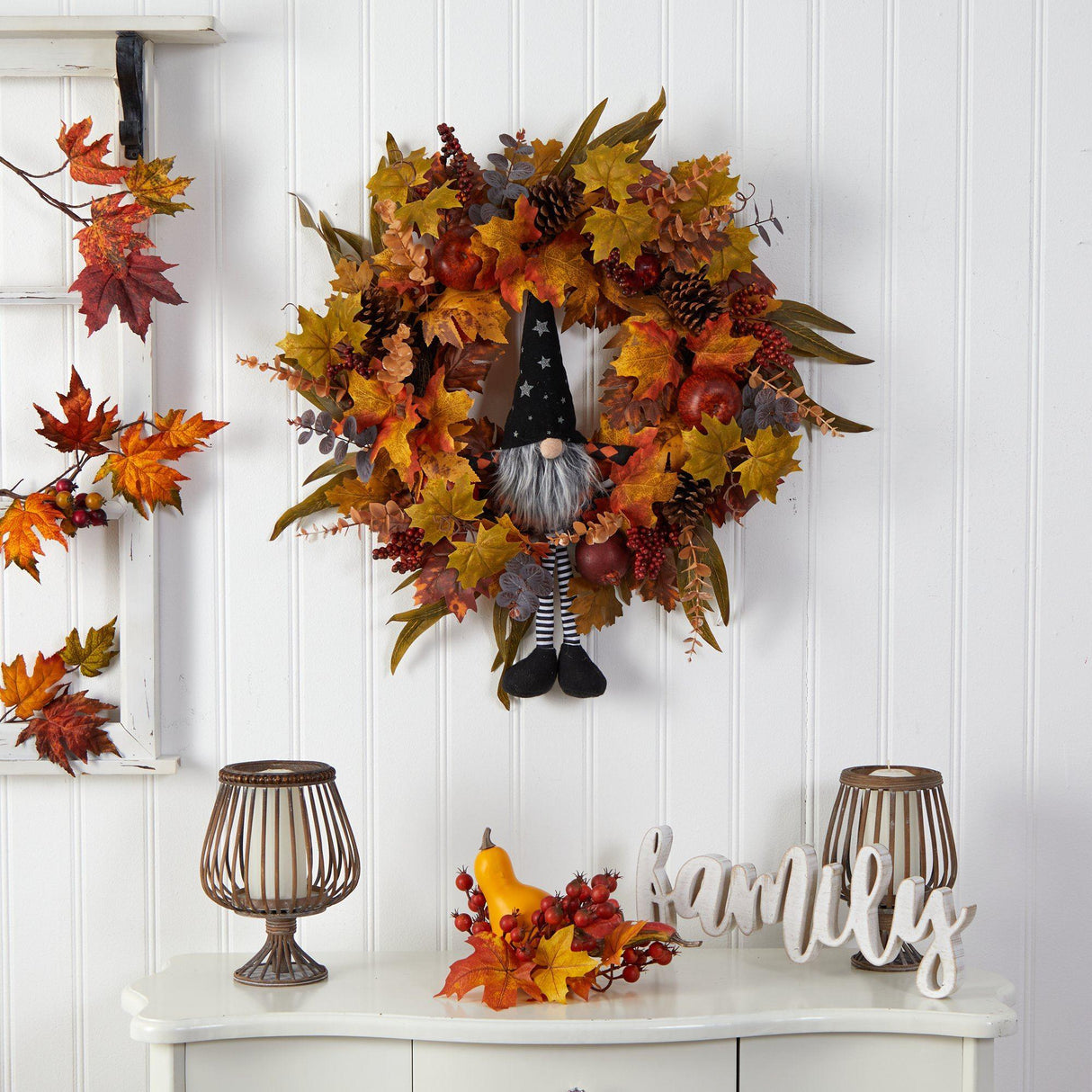 28" Harvest Fall Gmone Artificial Autumn Wreath" by Nearly Natural - Vysn