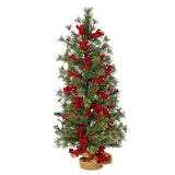 3’ Berry and Pine Artificial Christmas Tree with 50 Warm White Lights and Burlap Wrapped Base by Nearly Natural