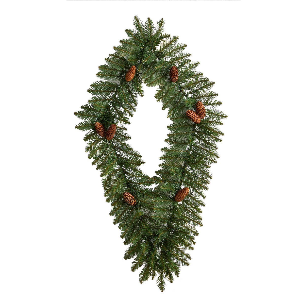 3' Holiday Christmas Geometric Diamond Wreath with Pinecones and 50 Warm White LED Lights by Nearly Natural