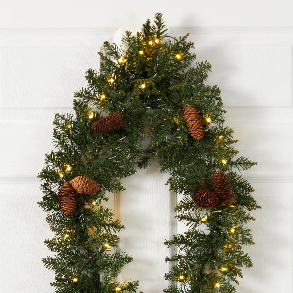 3' Holiday Christmas Geometric Diamond Wreath with Pinecones and 50 Warm White LED Lights by Nearly Natural