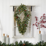 3' Holiday Christmas Geometric Diamond Wreath with Pinecones and 50 Warm White LED Lights by Nearly Natural