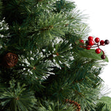 3' Holiday Pre-Lit Snow Tip Greenery, Berries and Pinecones Plant in Urn with 100 LED Lights by Nearly Natural