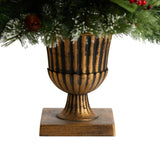 3' Holiday Pre-Lit Snow Tip Greenery, Berries and Pinecones Plant in Urn with 100 LED Lights by Nearly Natural