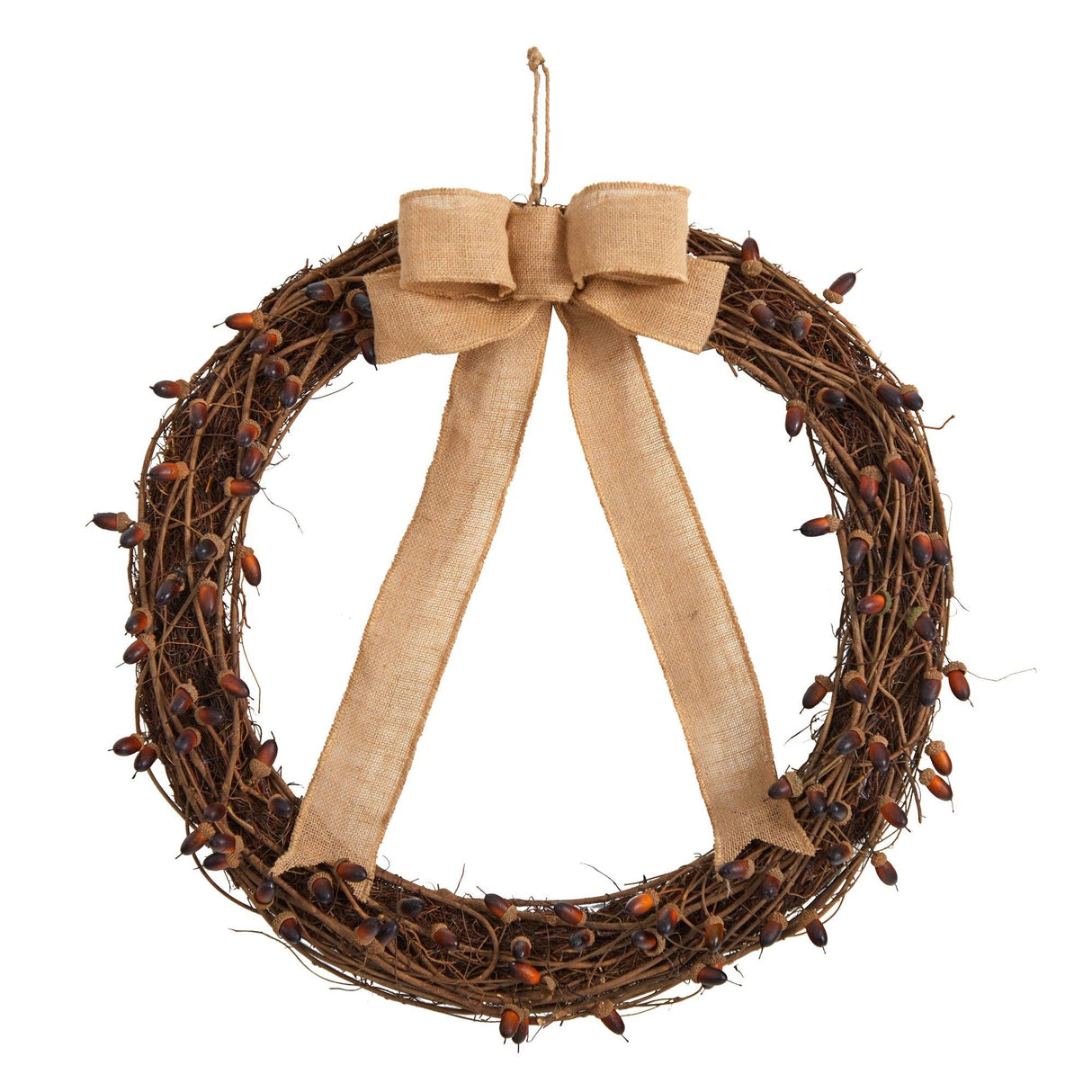 30” Fall Acorn and Decorative Bow Autumn Wreath by Nearly Natural